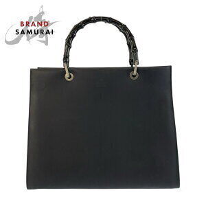 GUCCI Bamboo Black Leather Handbag Tote Bag
